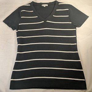 Rino Rossi Knit Striped Shirt Top Short Sleeve Women's Large L Black White